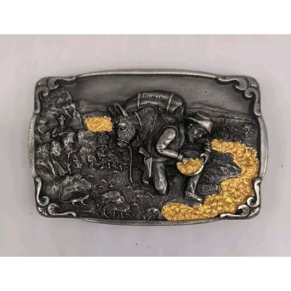 Vintage Bergamot Gold Panner 1984 Western Belt Buckle With Gold Accents